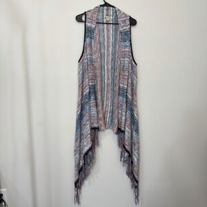 Unity World Wear Open Front Knit Vest Women XL Blue Red NEW Sleeveless Cardigan